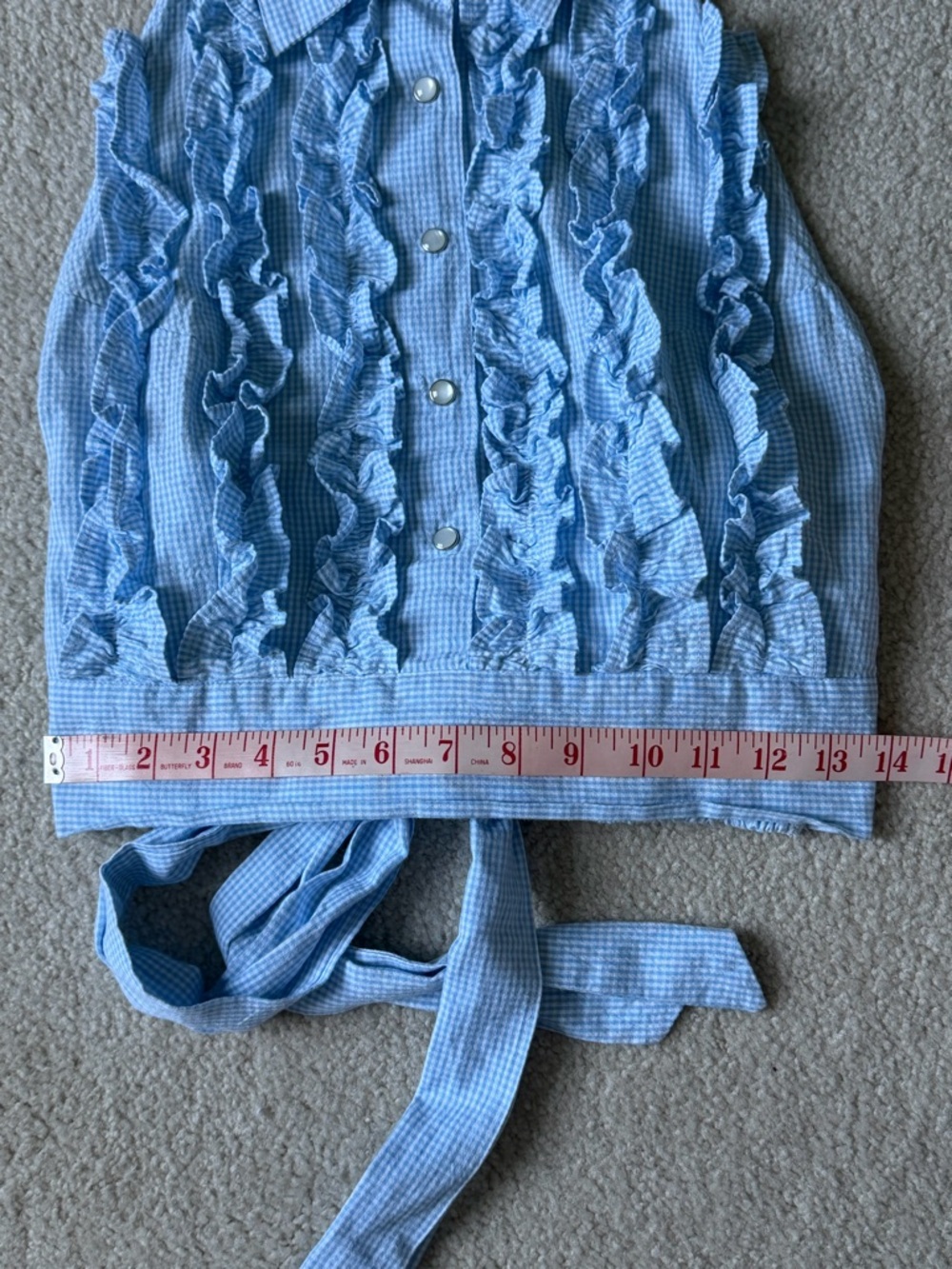 Love The Label Light Blue gingham Ruffle Halter Backless Top 39906 - Picture 12 of 16